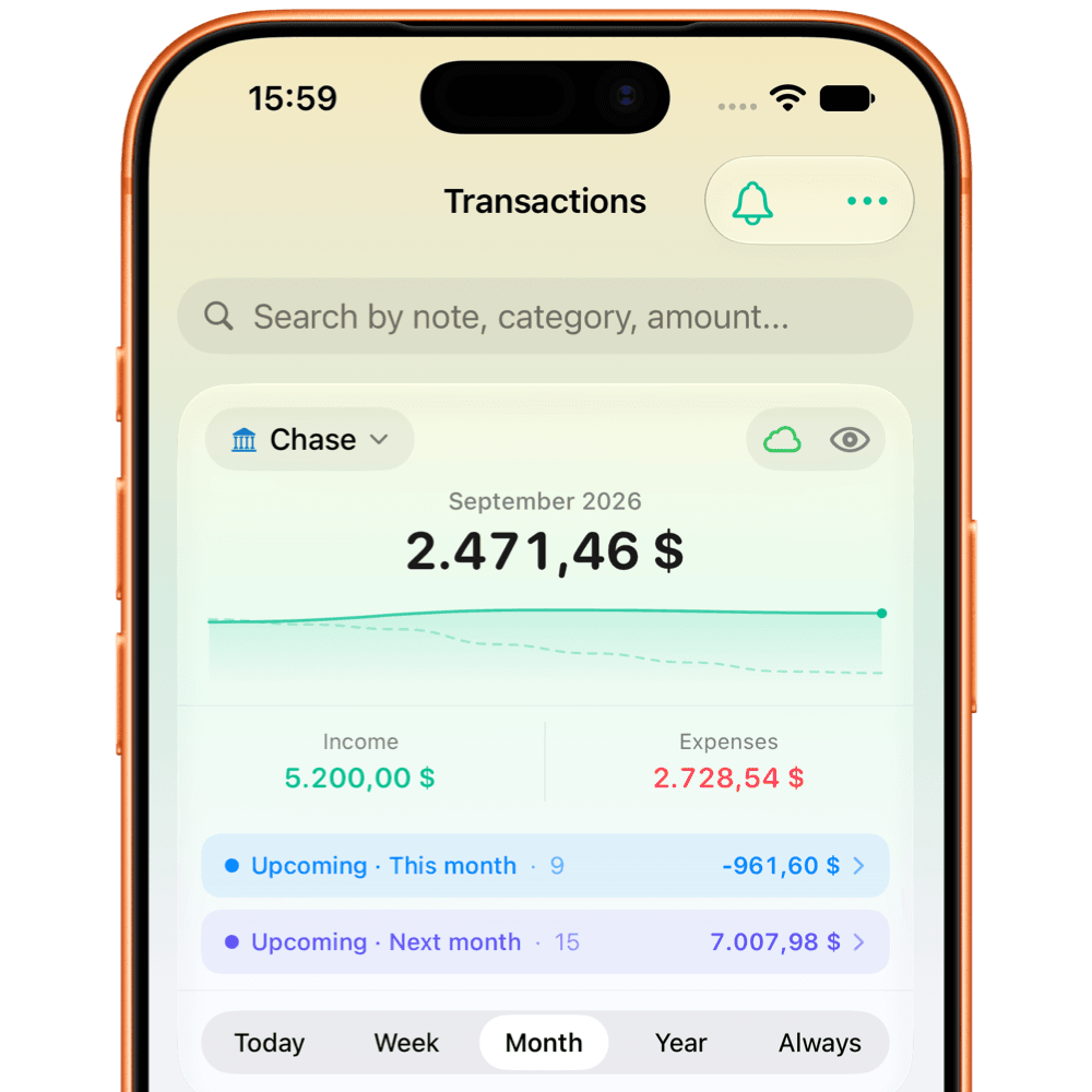 FlowBudget on iPhone with the iOS 27 Liquid Glass interface